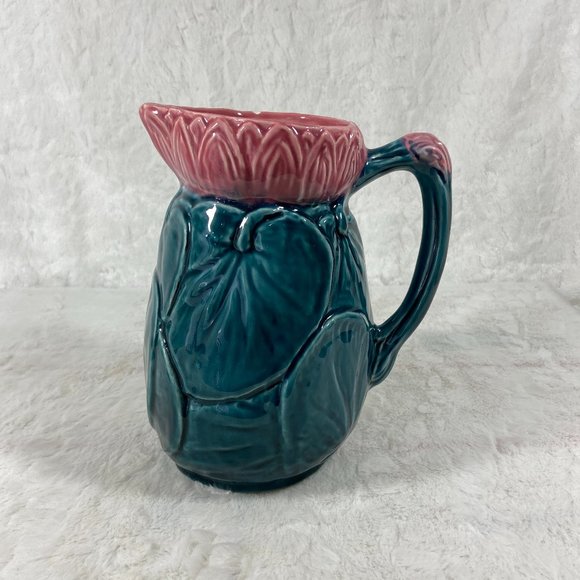 English water lily pitcher Pottery 481 New Arsenal pottery Teal Pink - Picture 1 of 11